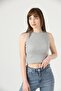 Women's White Gray Halter Neck 2-Piece Crop Blouse - 6