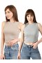 Women's Gray Sand Halter Neck 2-Piece Crop Blouse