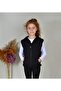 Unisex Kids Black Zippered Hooded 2 Thread Combed Cotton Vest - 2