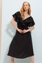 Black Mid-Length Woven Dress with Gipeli Collar and Flounced Waist Belt Alc-X8559 - 2