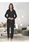 Women's Black Buttoned Front Long Sleeve Pregnant Maternity Effort Pajama Set