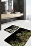 طقم سجادة مطبخ مكون من قطعتين بتصميم خاص من Black Floor Tropical Trees ومجموعة حقوق الحمام - 2