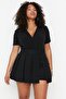 Black Pleat Detailed Zippered Woven Shorts & Bermuda TBBSS22SR00001 - 4