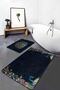 Navy Blue Floor Tropical Floral Peacock Motif 2-Piece Bathroom Kitchen Mat Set