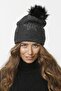 Star Patterned Stoned Pompom Knitwear Knitted Beret - Anthracite