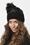 Star Patterned Stoned Pompom Knitwear Knitted Beret - Black - 3