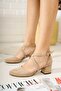 Women's Nude Suede Cross Model Heeled Classic Shoes - 2