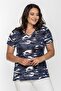 V-Neck Camouflage Pattern Basic Tshirt-blue