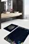 Navy Blue Floor Tropical Floral Peacock Motif 2-Piece Bathroom Kitchen Mat Set - 2