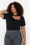 Black Window/Cut Out Detailed 100% Cotton Knitted T-Shirt Tbbss22Bf00001