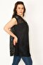 Women's Large Size Black Stoned Brooch Buttoned Lace Cardigan 65n32724 - 2
