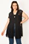 Women's Large Size Black Stoned Brooch Buttoned Lace Cardigan 65n32724 - 6