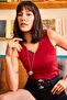Women's Burgundy V-Neck Chest Inserted Basic Singlet Blouse BLZ-19000906 - 3