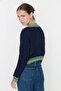 Lacivert Crop Kolej Temalı Triko Kazak TWOAW22KZ1492 - 5