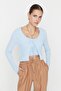 Açık Mavi Crop Bağlama Detaylı Bluz-Hırka Triko Takım TWOSS21HI0002 - 3