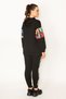 Women's Black Hooded Zipper and Print Detailed Eyelet Sweatshirt Trousers Set 65N19562 - 5