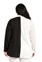 Large Size Asymmetrical Black and White Shirt with Folded Sleeves and Pocket Detail - 3