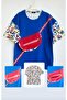 تيشيرت للأولاد باللون الأزرق الساكس الأحمر والقطن 100% مع حقيبة