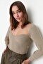 Vizon Crop Kalp Yaka Triko Kazak TWOAW22KZ1760