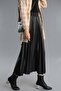 Women's Black Leather Look Pleated Skirt - 2