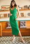 Women's Grass Green Knitted Belted Strap Slit Knitwear Dress ELB-19001717