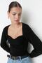 Black Crop Heart Collar Knitwear Sweater TWOAW22KZ1760 - 2