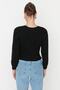Black Crop Heart Collar Knitwear Sweater TWOAW22KZ1760 - 5