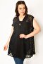 Women's Large Size Black Stoned Brooch Buttoned Lace Cardigan 65n32724 - 5