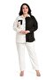 Large Size Asymmetrical Black and White Shirt with Folded Sleeves and Pocket Detail