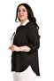 Large Size Asymmetrical Black and White Shirt with Folded Sleeves and Pocket Detail - 5