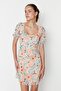 White Floral A-Line Chiffon Mini Lined Woven Dress Twoss22El2168 - 4