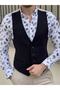Slim Fit Navy Blue Wool Vest - 3