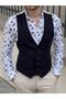 Slim Fit Navy Blue Wool Vest - 4