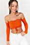 Women's Orange Gathered Front Long Sleeve Bustier ARM-22Y124052