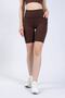 Women's Brown Pocket Ribbed High Waist Sports Shorts Tights 8" - 3