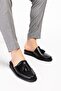 Men's Black Tassel Genuine Leather House Slippers