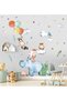 Watercolor Safari Animals, Flying Balloons Hippopotamus, Raccoon, Owl Children's Room Wall Sticker - 3