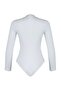 White Fitted/Slim Fit Stand Collar Ribbed Bottom Snap Stretch Knitted Bodysuit Twoaw20Bd0011 - 8
