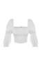 White Balloon Sleeve Square Neck Crop Woven Blouse TWOSS19XB0036 - 16