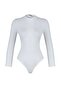 White Fitted/Slim Fit Stand Collar Ribbed Bottom Snap Stretch Knitted Bodysuit Twoaw20Bd0011 - 6