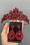 Red Serlin Bridal Henna Crown and Earrings – Special Design, Accessory, Quality Production, Eye-Catching Style - 3