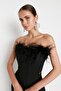 Black Crop Lined Otrişli Woven Bustier Tprss22Bs00018 - 6