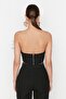 Black Crop Lined Otrişli Woven Bustier Tprss22Bs00018 - 9