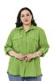 Plus Size Shirt Collar Pistachio Green Shirt with Double Pockets on the Chest - 2