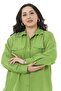 Plus Size Shirt Collar Pistachio Green Shirt with Double Pockets on the Chest - 5