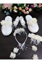 Ecru Pearl Stoned Floral Maternity Crown, Slippers, Bandana, Baby Booties Set