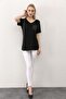 Women's Black Eyelet Vertical Stripe Front Skirt Asymmetrical Blouse - 2