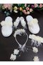 Ecru Pearl Stoned Floral Maternity Crown, Slippers, Bandana, Baby Booties Set - 2