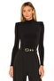 Women's Black Half Turtleneck Side Gathered Detail Silk Jersey Bodysuit