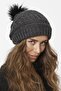 Women's Fur Pompom Lined Knitted Beret - Anthracite 91 - 2